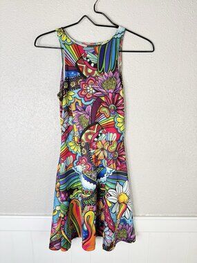Grassroots California Dress Small Tank Skater Trippy Festival Stretch Colorful